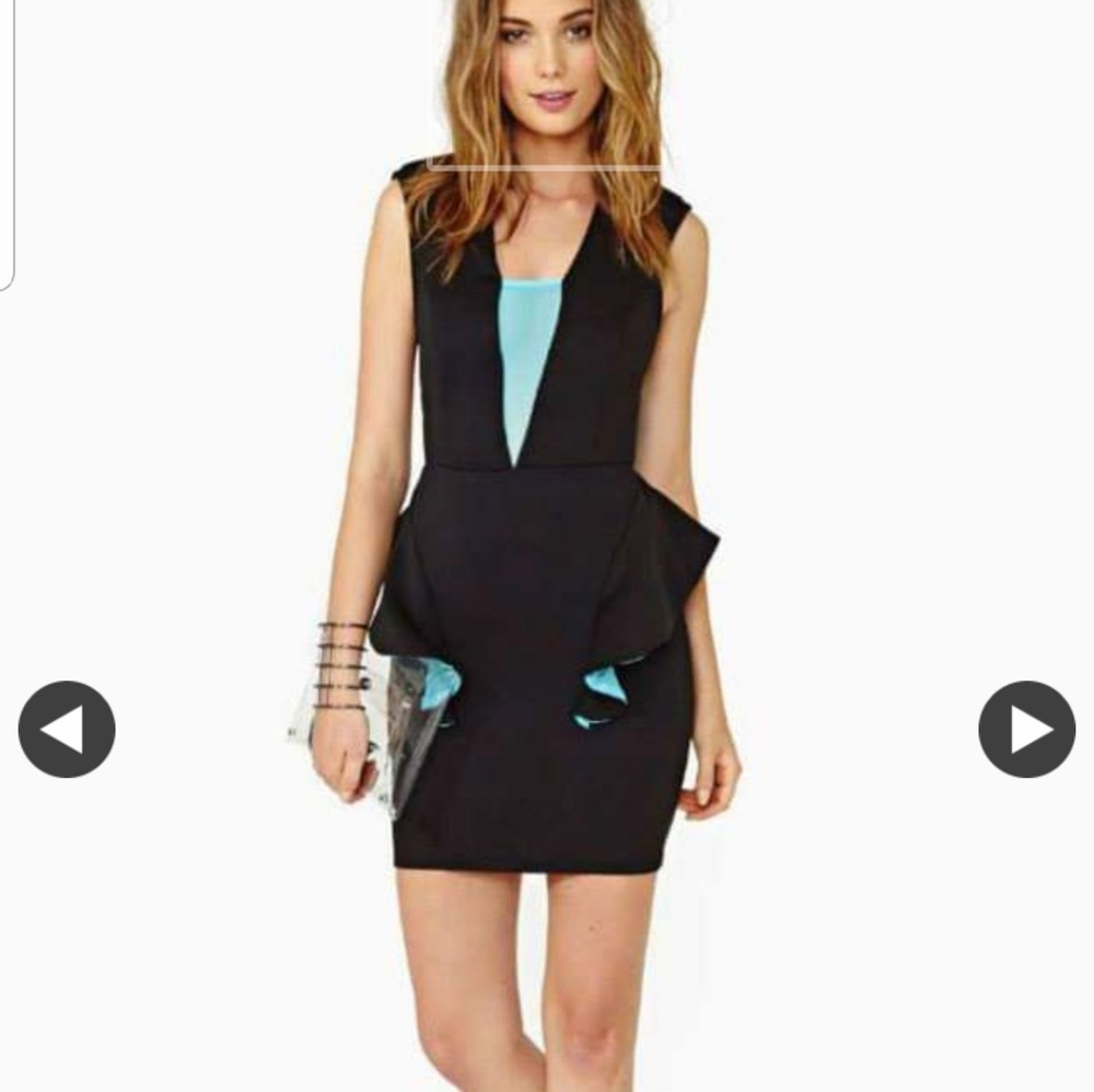MOVING SALE Nasty Gal Black Teal Peplum Dress vamp